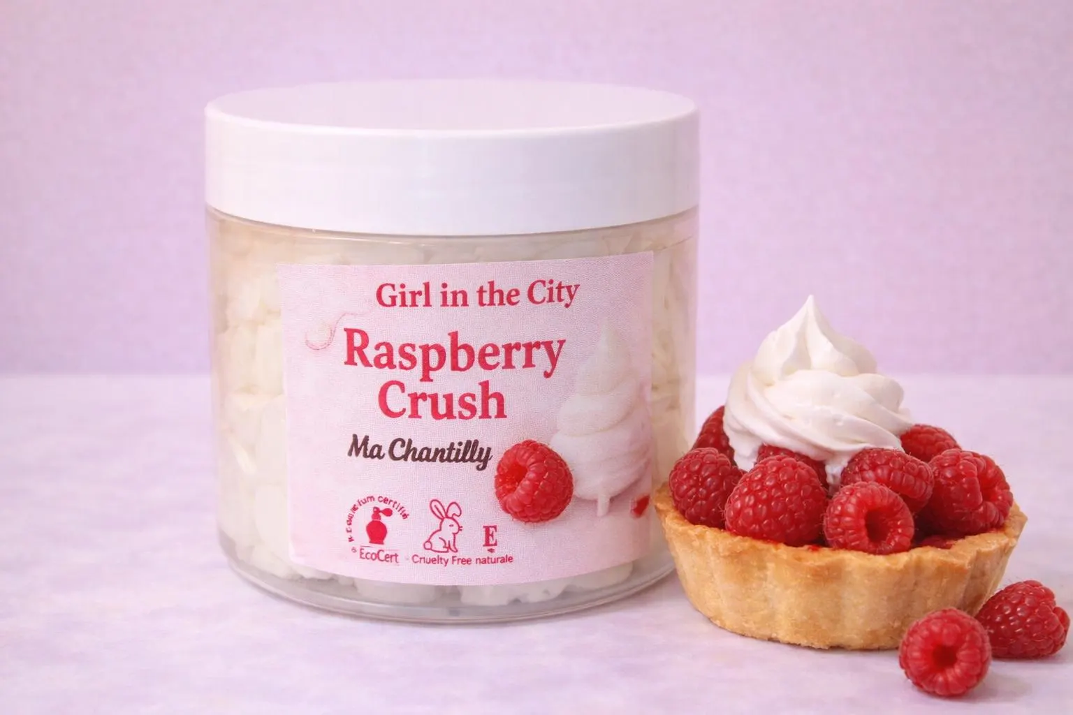 Beurre corporel fouetté framboise — chantilly de karité framboise texture aérienne nourrissante