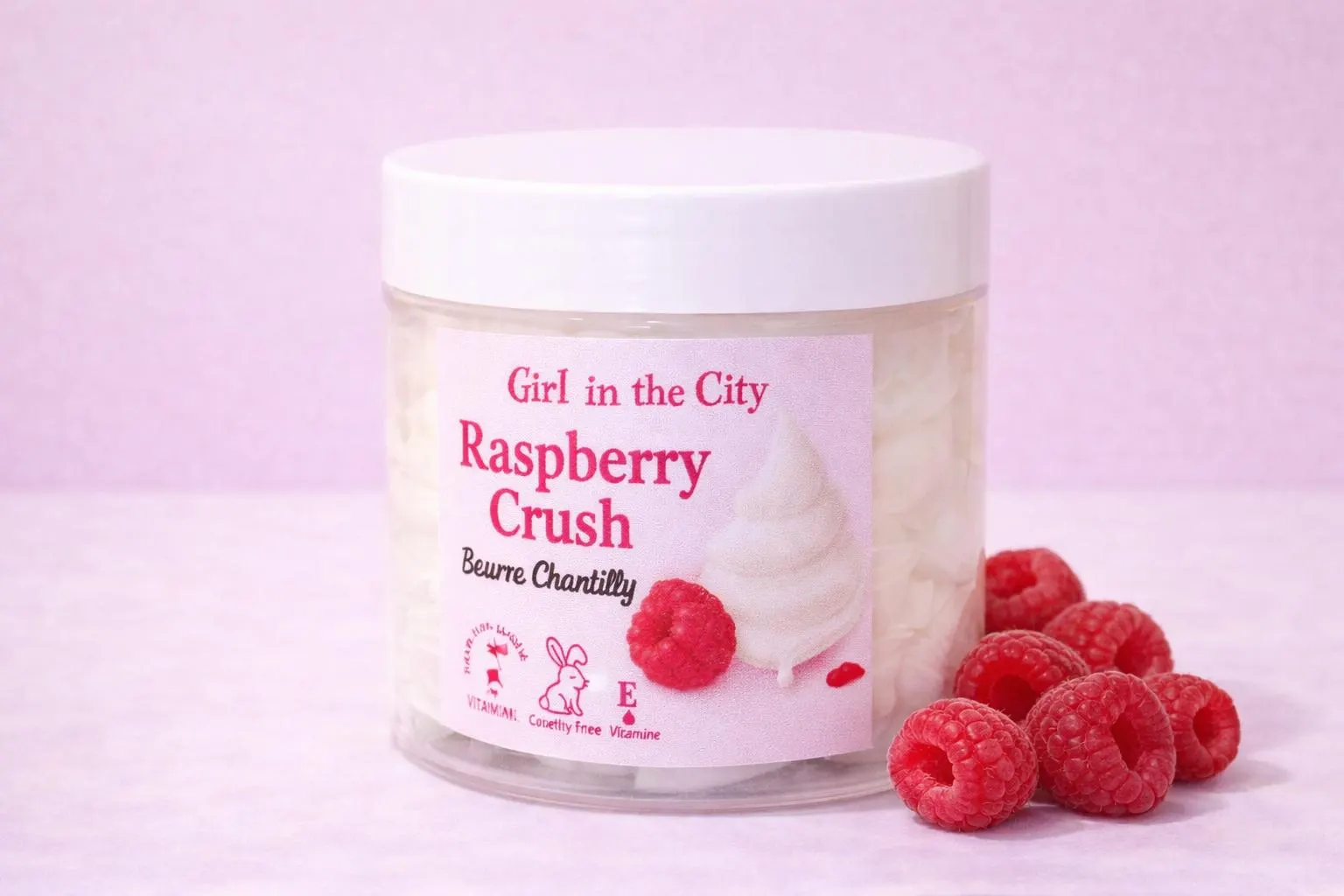 Beurre corporel fouetté framboise naturel — chantilly de corps framboise au karité brut