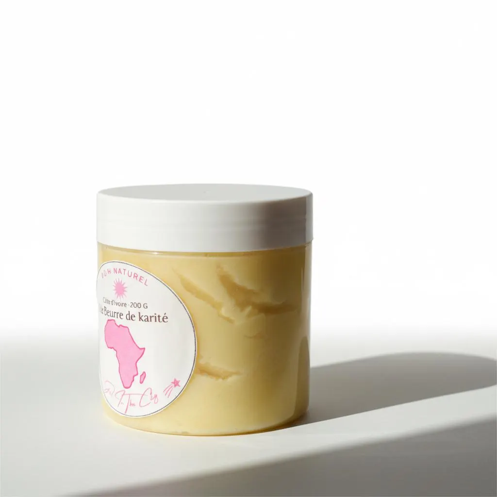 pur beurre de karité brut non raffiné, soin naturel intensément nourrissant pour peaux sèches, sensibles et cheveux abîmés.