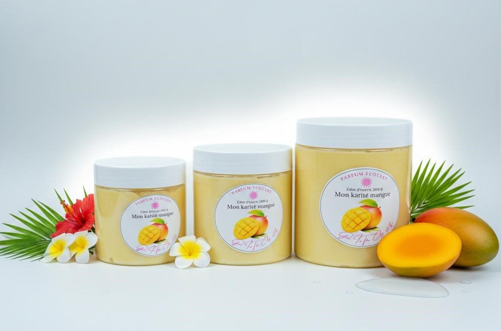 Beurre corporel mangue parfum fruité, soin relipidant naturel pour peau sèche et très sèche