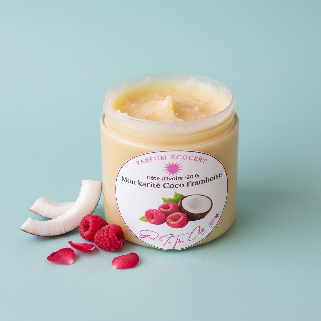 Beurre corporel coco framboise à la texture chantilly, soin corps et cheveux ultra nourrissant.