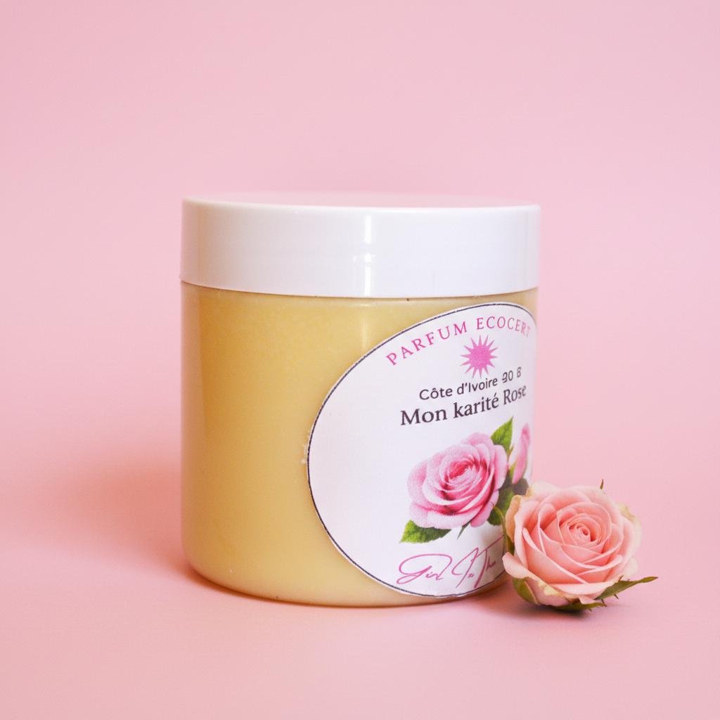 Beurre corporel rose utilisé en soin capillaire, nutrition intense des longueurs et pointes sèches