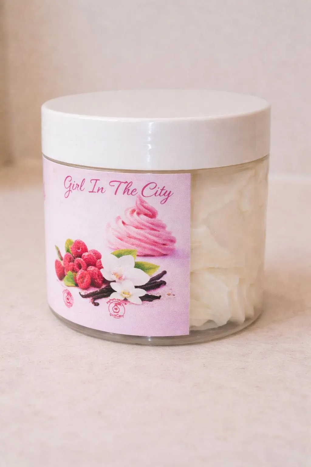 Beurre corporel fouetté vanille framboise artisanal — chantilly de corps nourrissante au karité brut