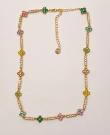 collier trèfle doré et strass multicolores 2