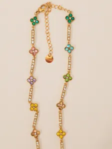 collier trèfle doré et strass multicolores 3
