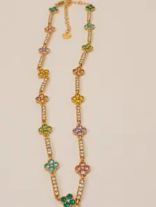 collier trèfle doré et strass multicolores 4