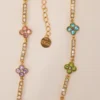 collier trèfle doré et strass multicolores 5