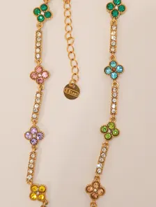 collier trèfle doré et strass multicolores 5